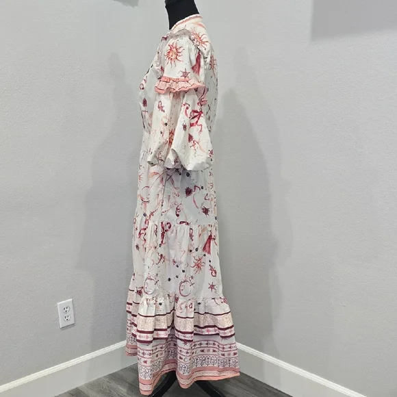 Marchesa Rosa Parker Midi Dress Button Down Puff Sleeve Cream Red Size 8 - Picture 4 of 10